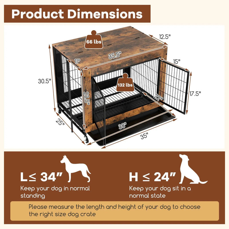 Industrial Dog Kennel with Flip-up Top 3 Lockable Doors and Removable Tray by DirectDeals