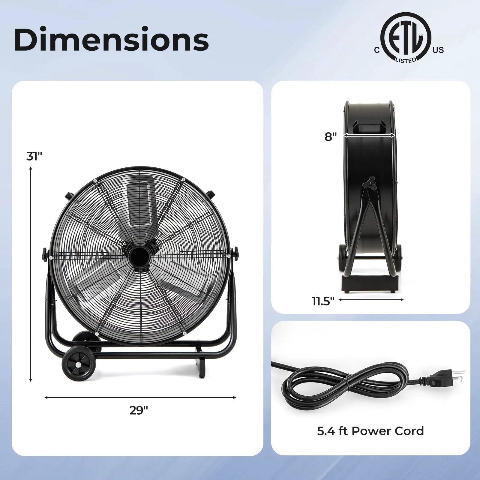 Industrial Drum Fan with 2 Wheels and 360-Degree Adjustable Tilt-Black by DirectDeals