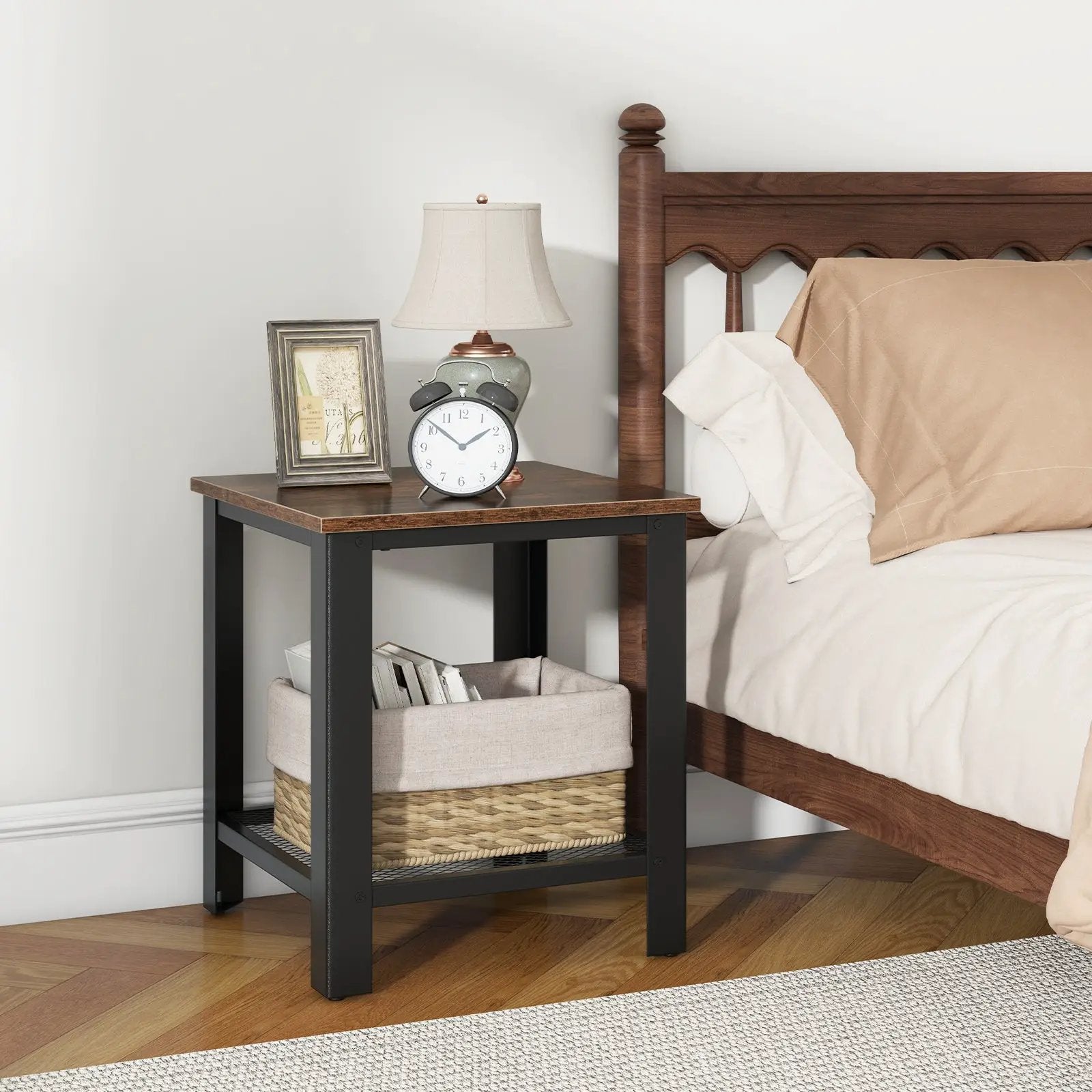 Industrial End Table 2-Tier Side Table-Black by DirectDeals