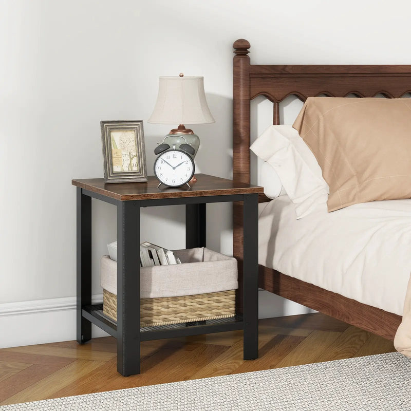 Industrial End Table 2-Tier Side Table-Black by DirectDeals