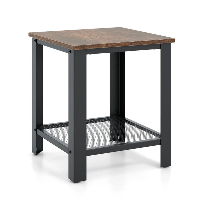 Industrial End Table 2-Tier Side Table-Black by DirectDeals