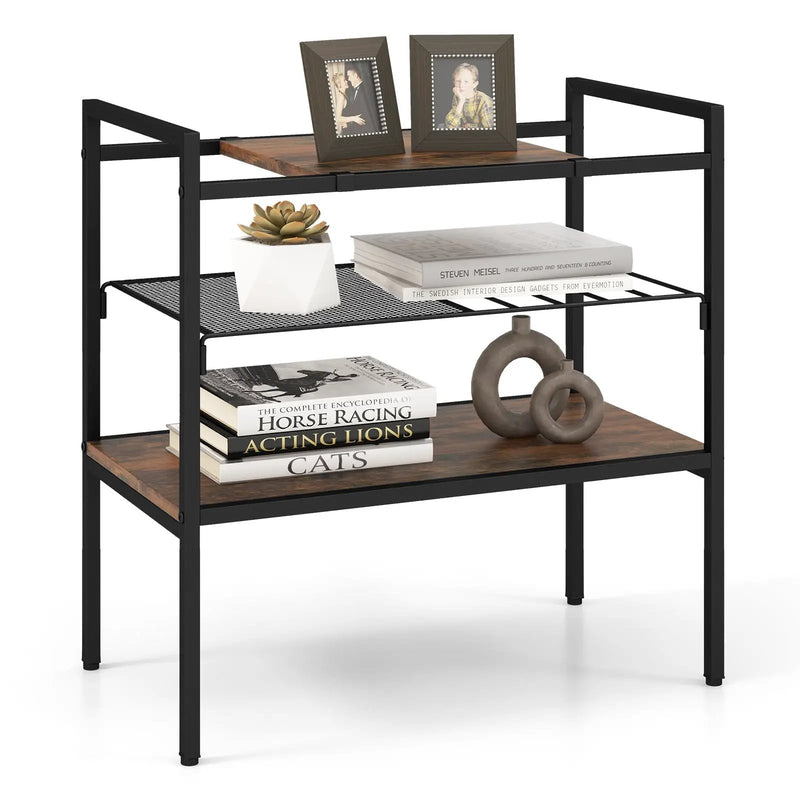 Industrial Entryway Table with Removable Panel and Mesh Shelf by DirectDeals