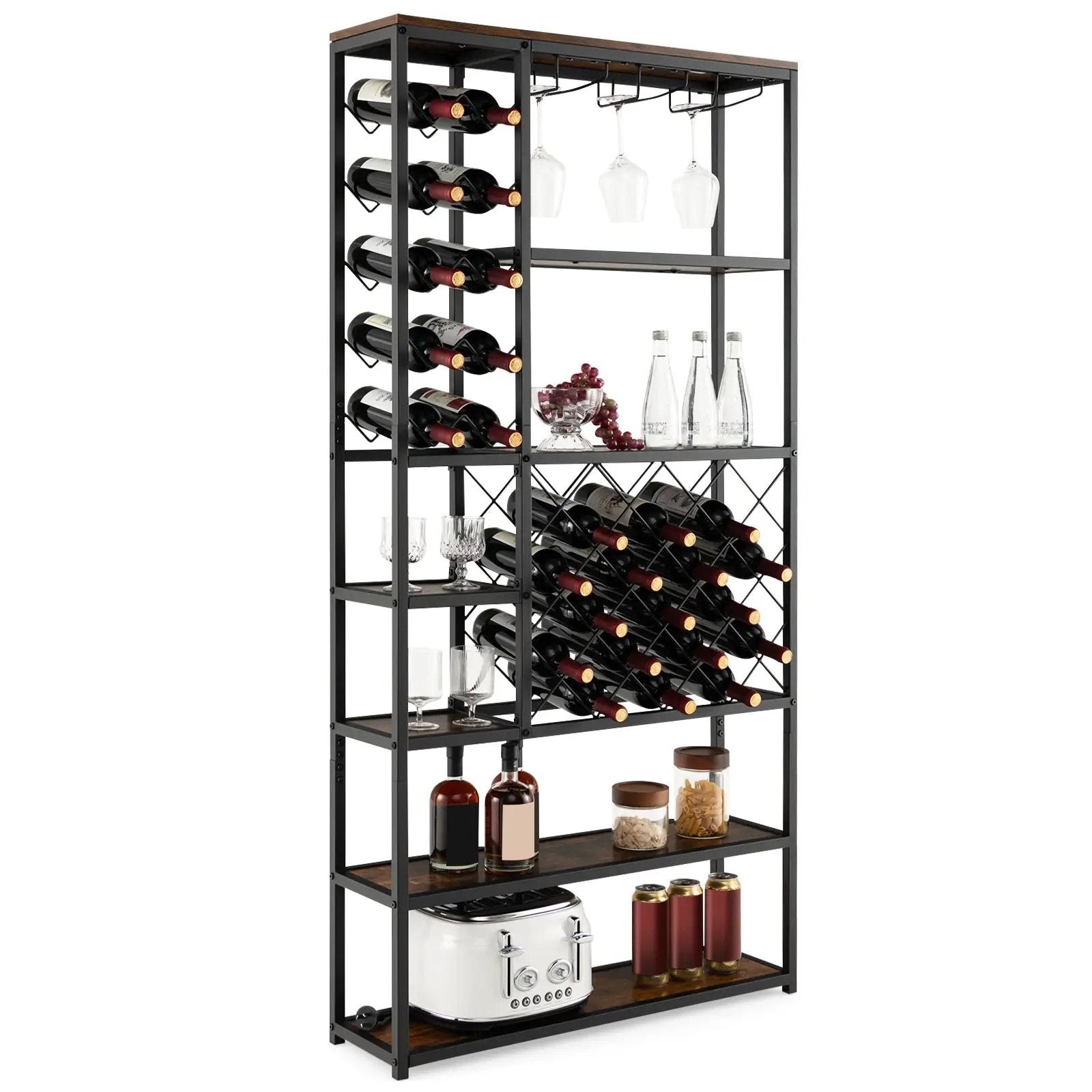 Industrial Floor Wine Rack with 3 Rows of Stemware Racks by DirectDeals