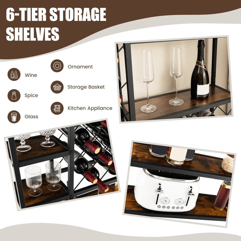 Industrial Floor Wine Rack with 3 Rows of Stemware Racks by DirectDeals