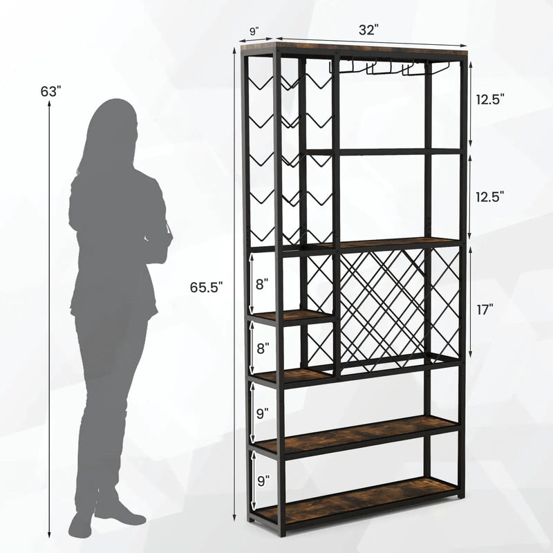 Industrial Floor Wine Rack with 3 Rows of Stemware Racks by DirectDeals
