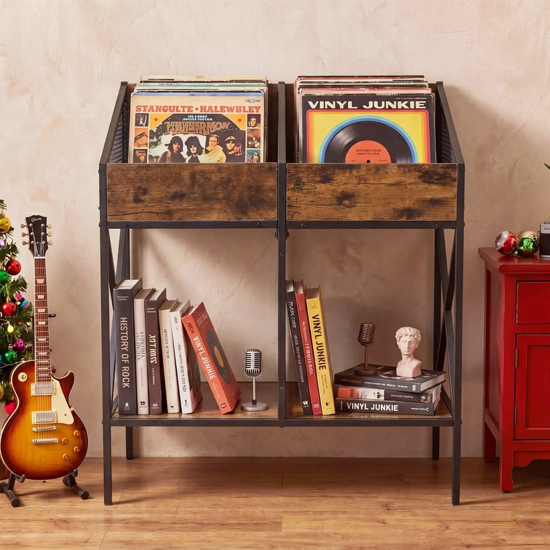 Industrial Vinyl Record Storage Rack with Metal Frame by DirectDeals