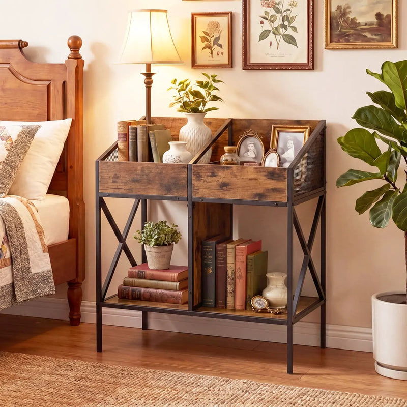 Industrial Vinyl Record Storage Rack with Metal Frame by DirectDeals