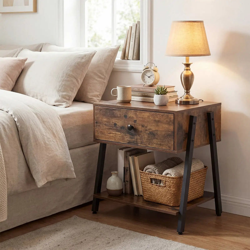 Industrial Nightstand with Drawer and Adjustable Feet by DirectDeals