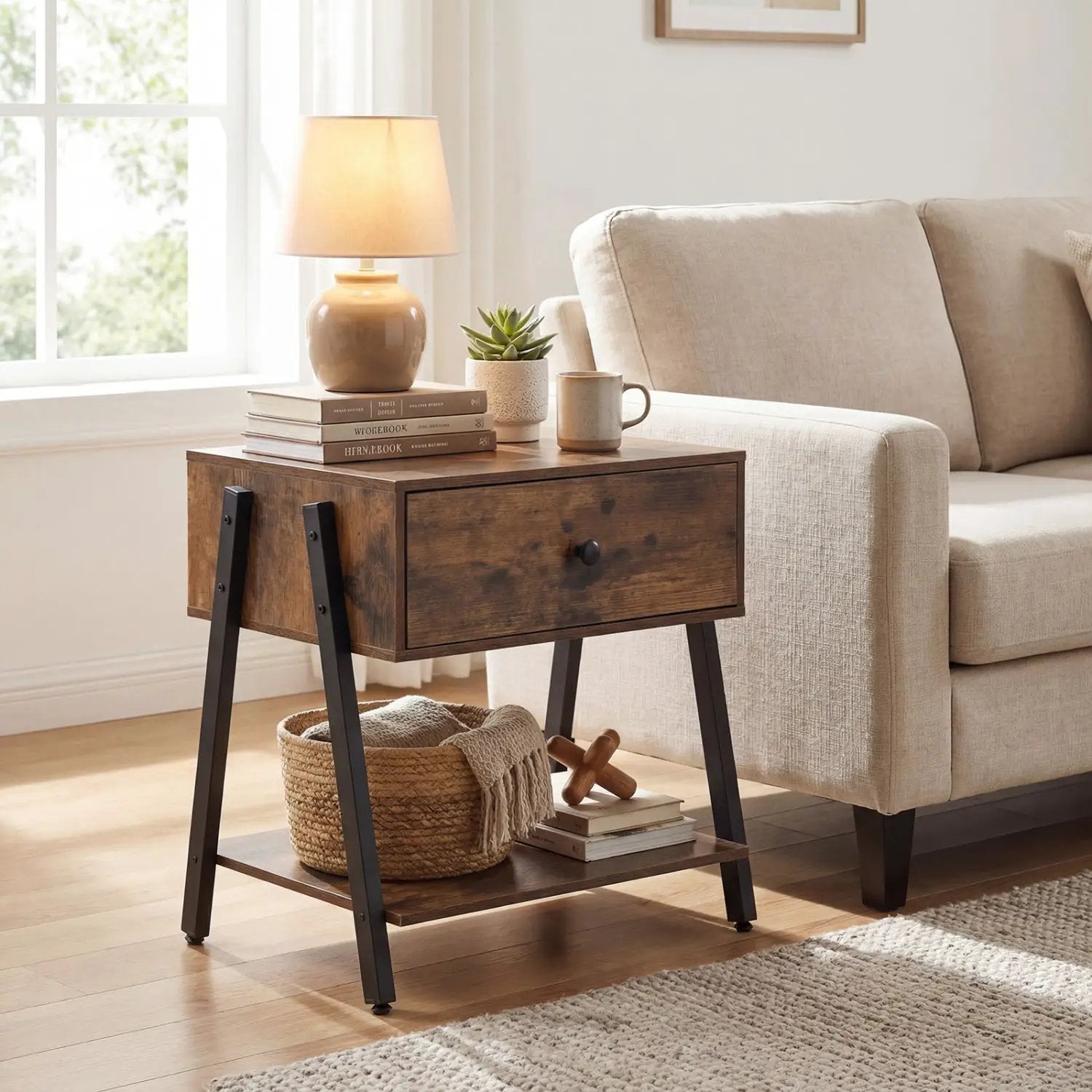 Industrial Nightstand with Drawer and Adjustable Feet by DirectDeals