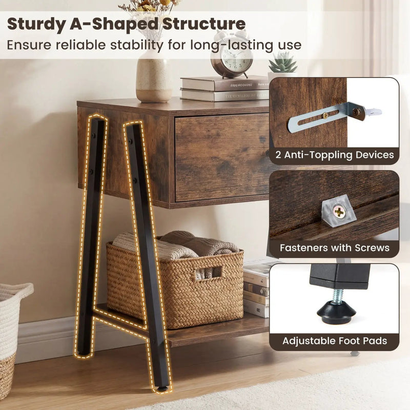 Industrial Nightstand with Drawer and Adjustable Feet by DirectDeals