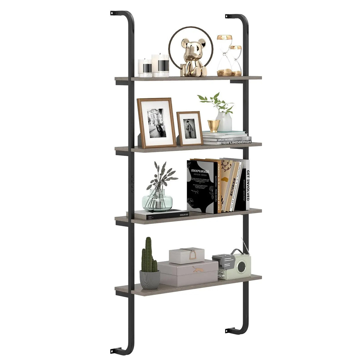 4-Tier Industrial Pipe Shelving with Metal Frame for Living Room Kitchen by DirectDeals