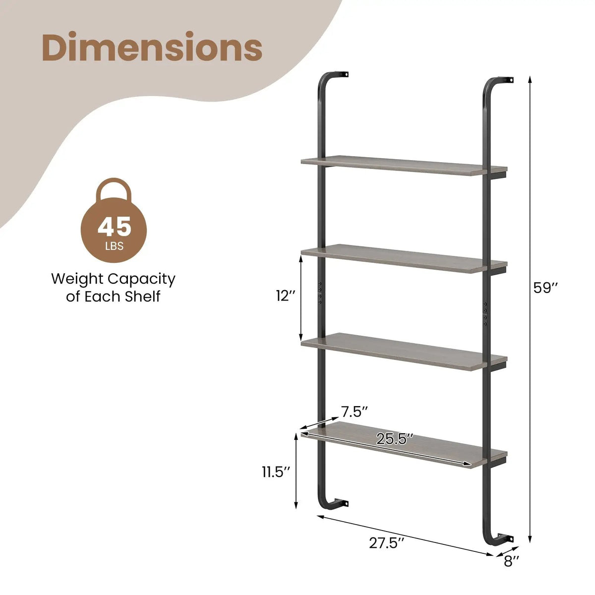 4-Tier Industrial Pipe Shelving with Metal Frame for Living Room Kitchen by DirectDeals