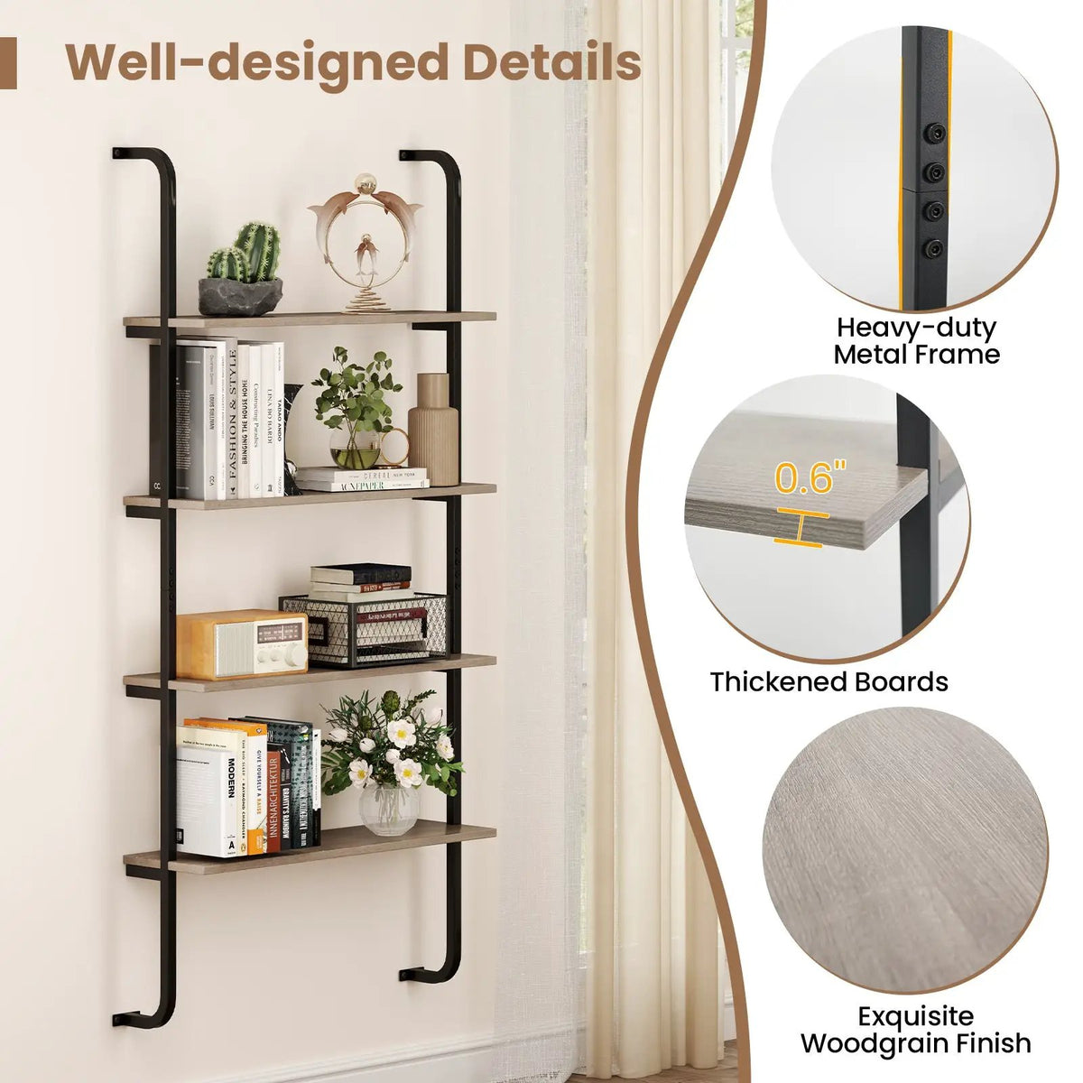 4-Tier Industrial Pipe Shelving with Metal Frame for Living Room Kitchen by DirectDeals