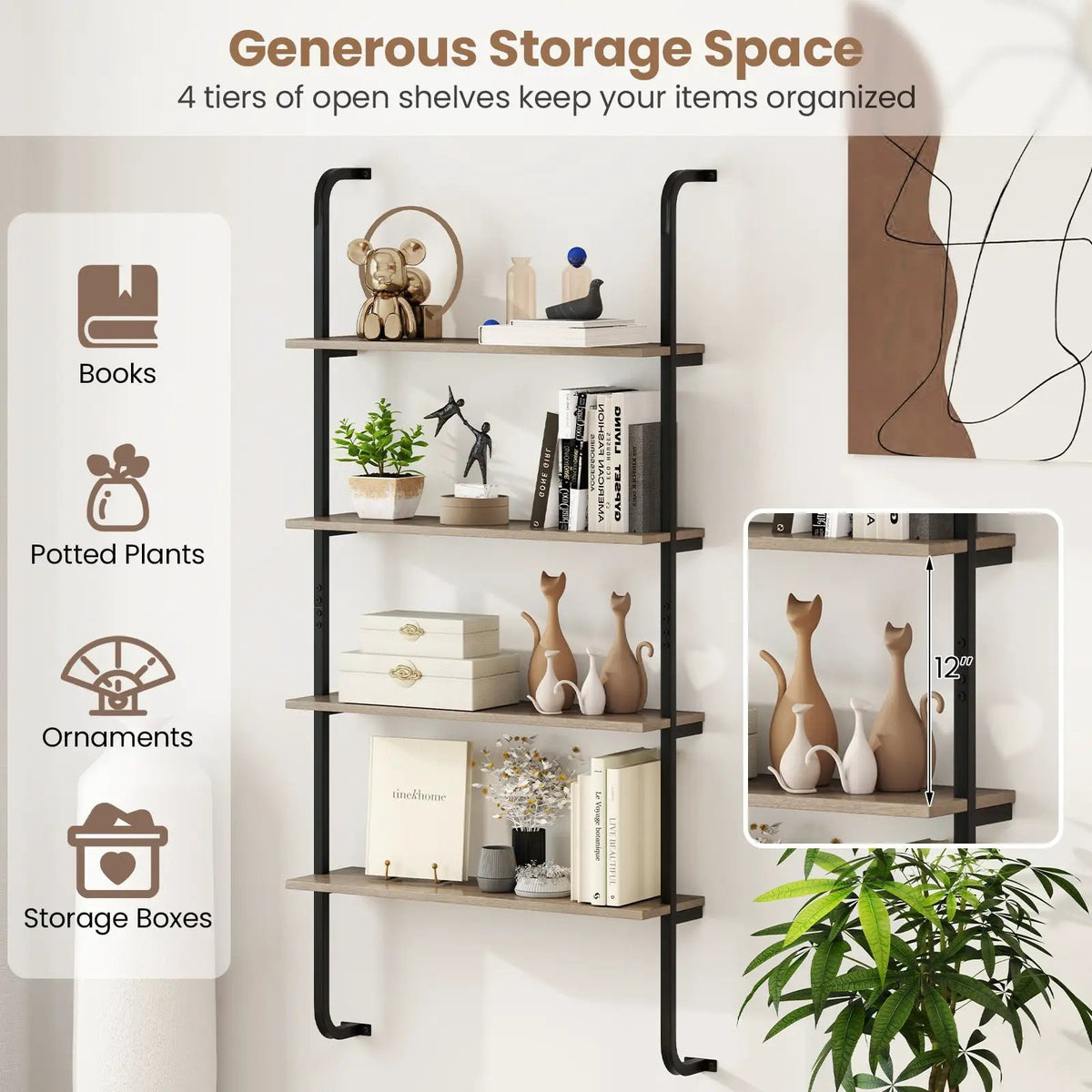4-Tier Industrial Pipe Shelving with Metal Frame for Living Room Kitchen by DirectDeals