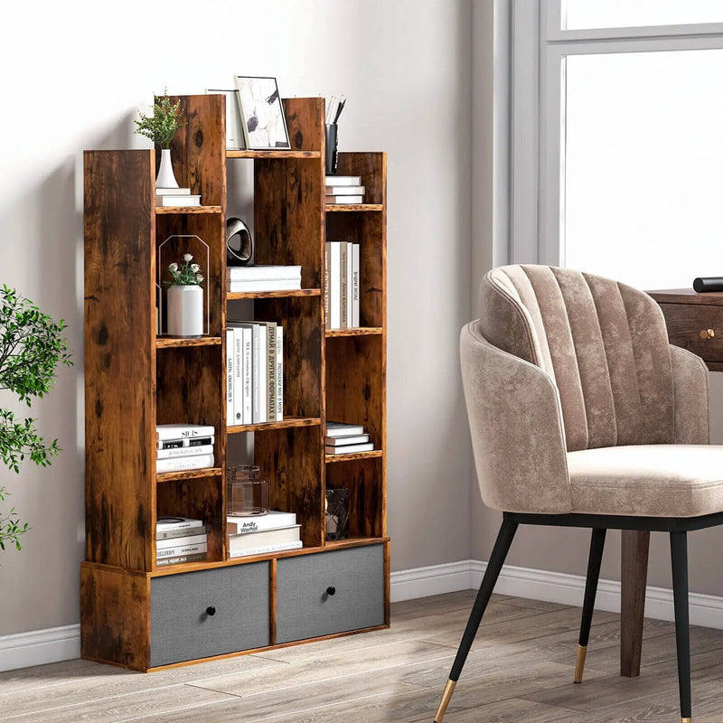 12-Tier Open-Back Freestanding Bookshelf with Drawer by DirectDeals