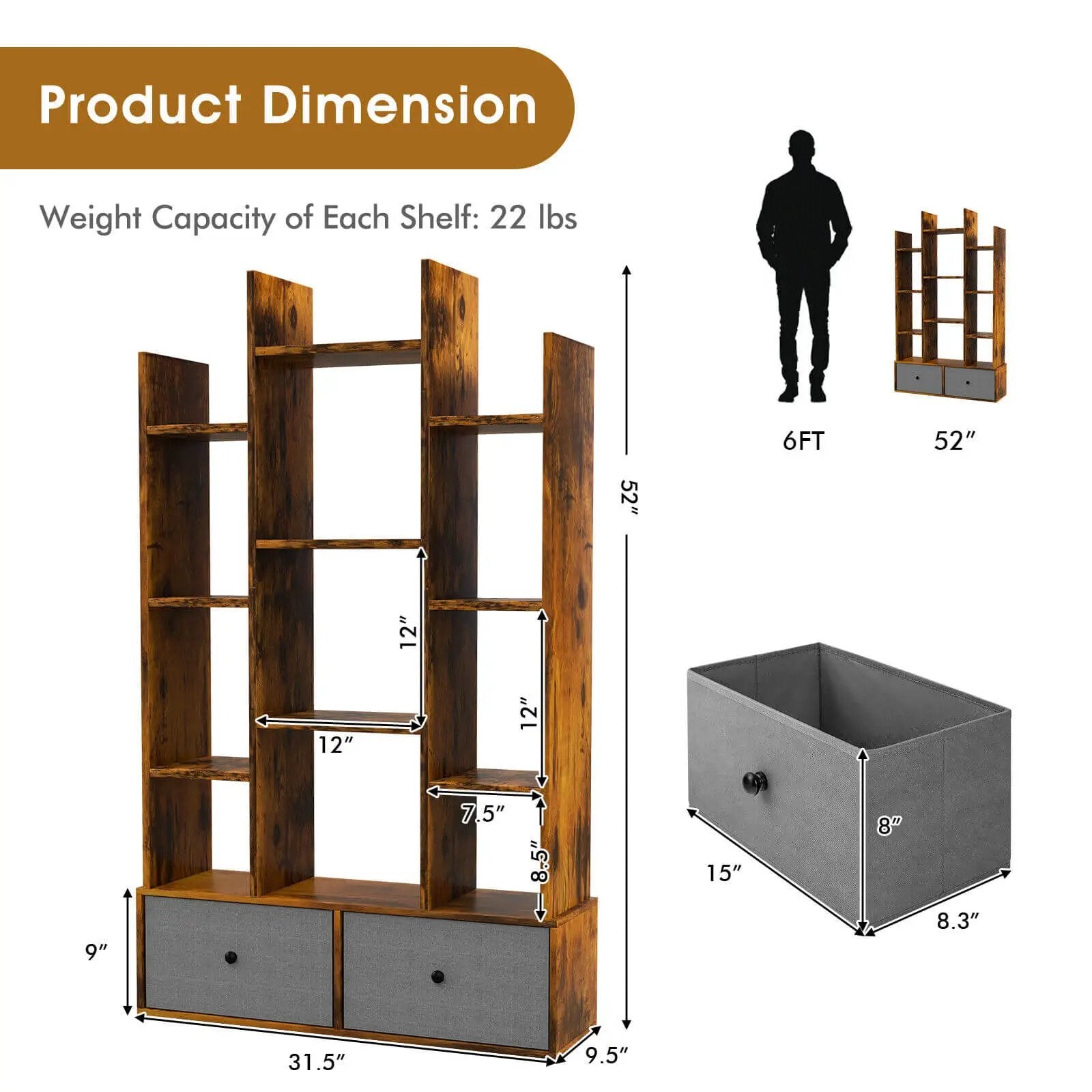 12-Tier Open-Back Freestanding Bookshelf with Drawer by DirectDeals