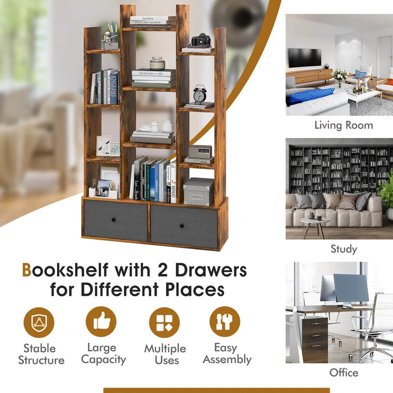 12-Tier Open-Back Freestanding Bookshelf with Drawer by DirectDeals