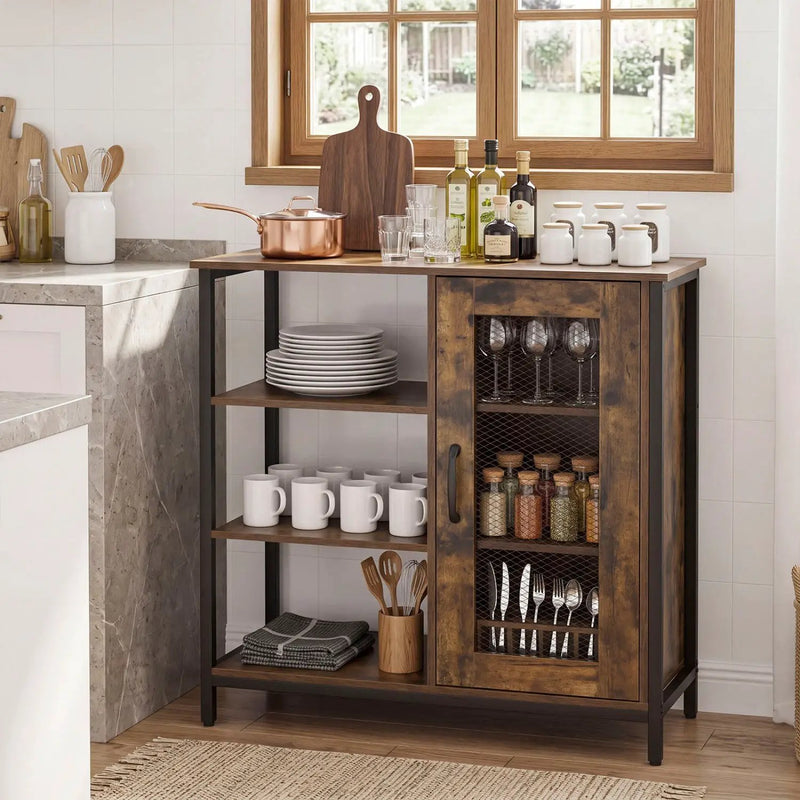 Industrial Side Cabinet with Metal Mesh Door & 3 Shelves by DirectDeals