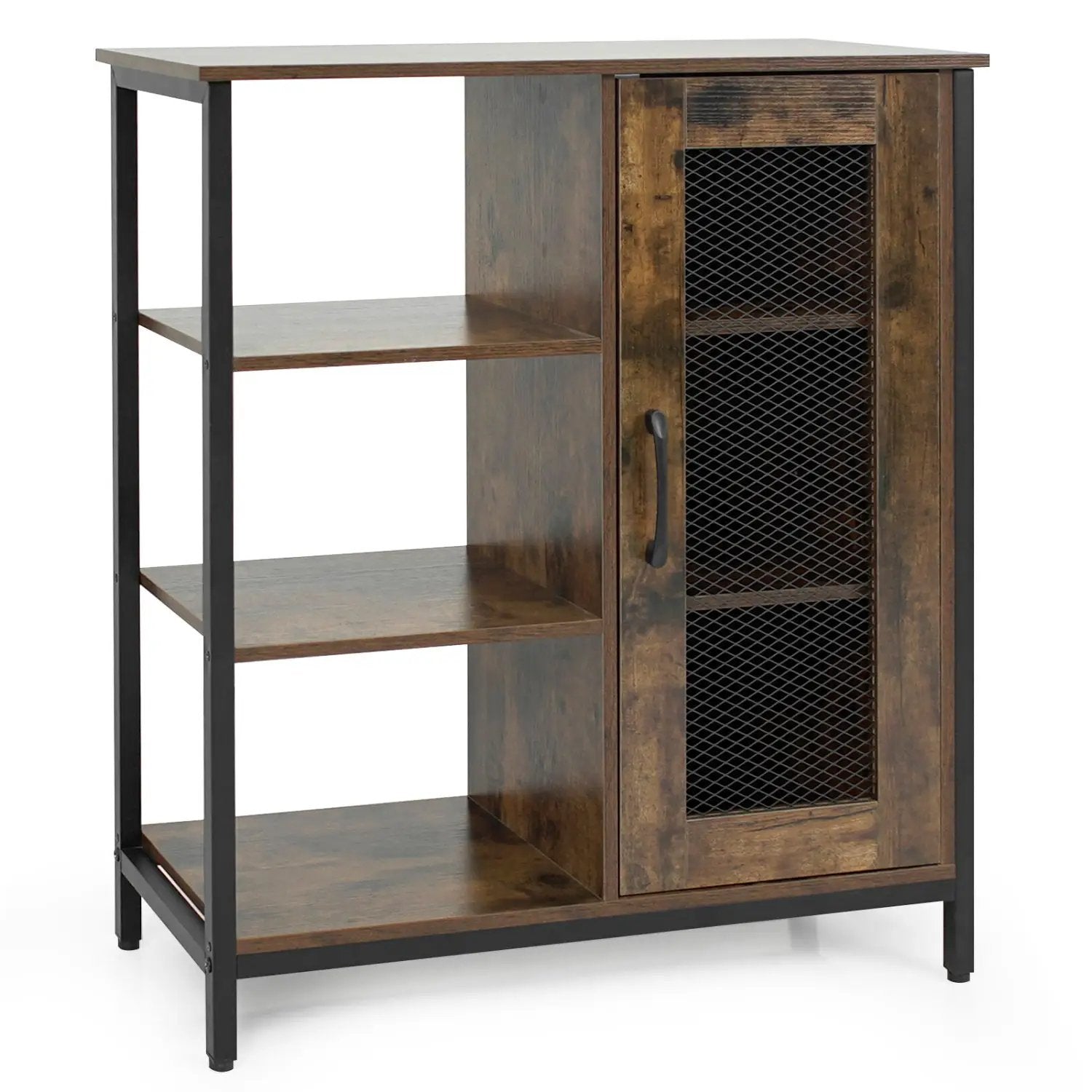 Industrial Side Cabinet with Metal Mesh Door & 3 Shelves by DirectDeals