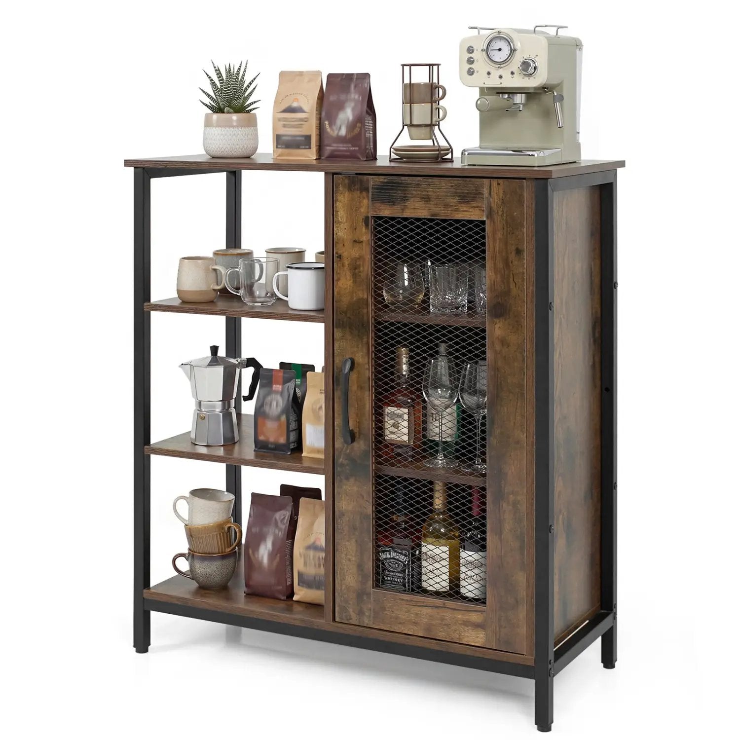 Industrial Side Cabinet with Metal Mesh Door & 3 Shelves by DirectDeals