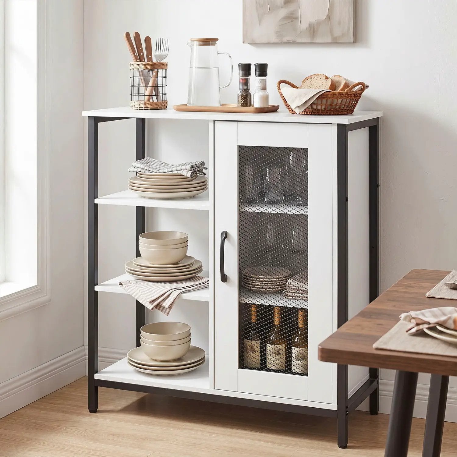Industrial Side Cabinet with Metal Mesh Door & 3 Shelves by DirectDeals