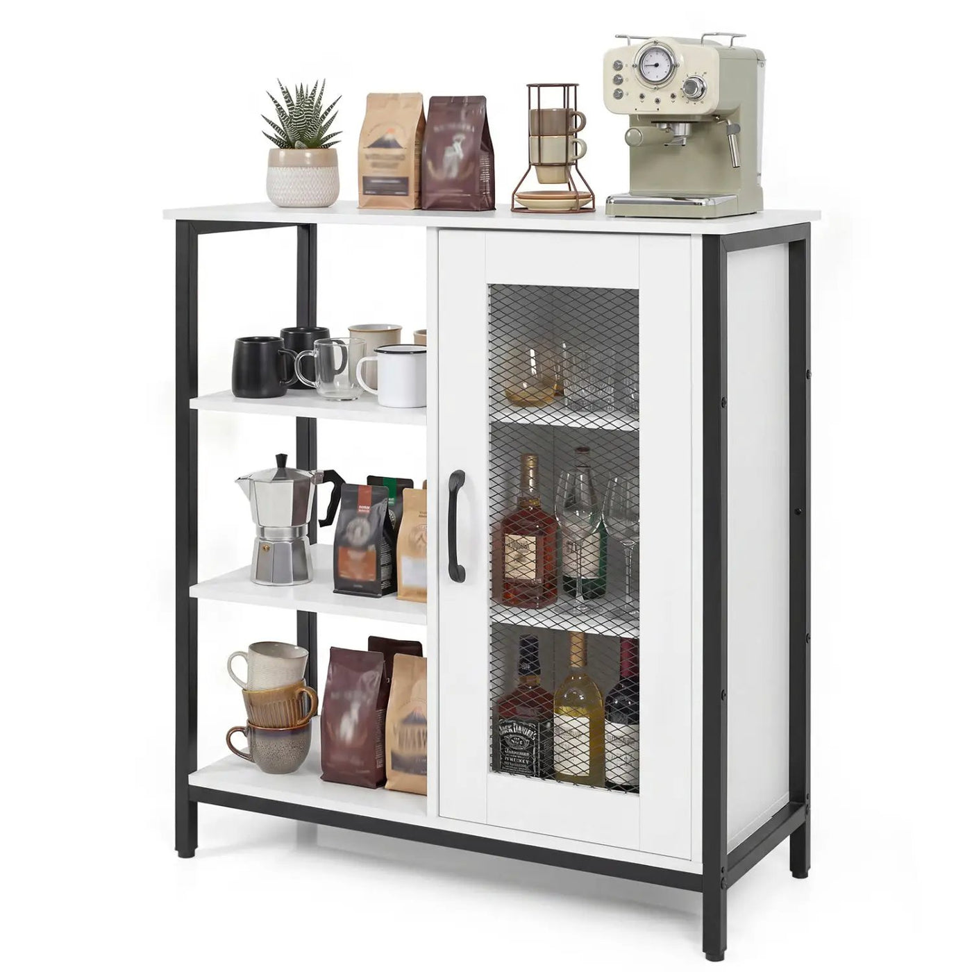 Industrial Side Cabinet with Metal Mesh Door & 3 Shelves by DirectDeals