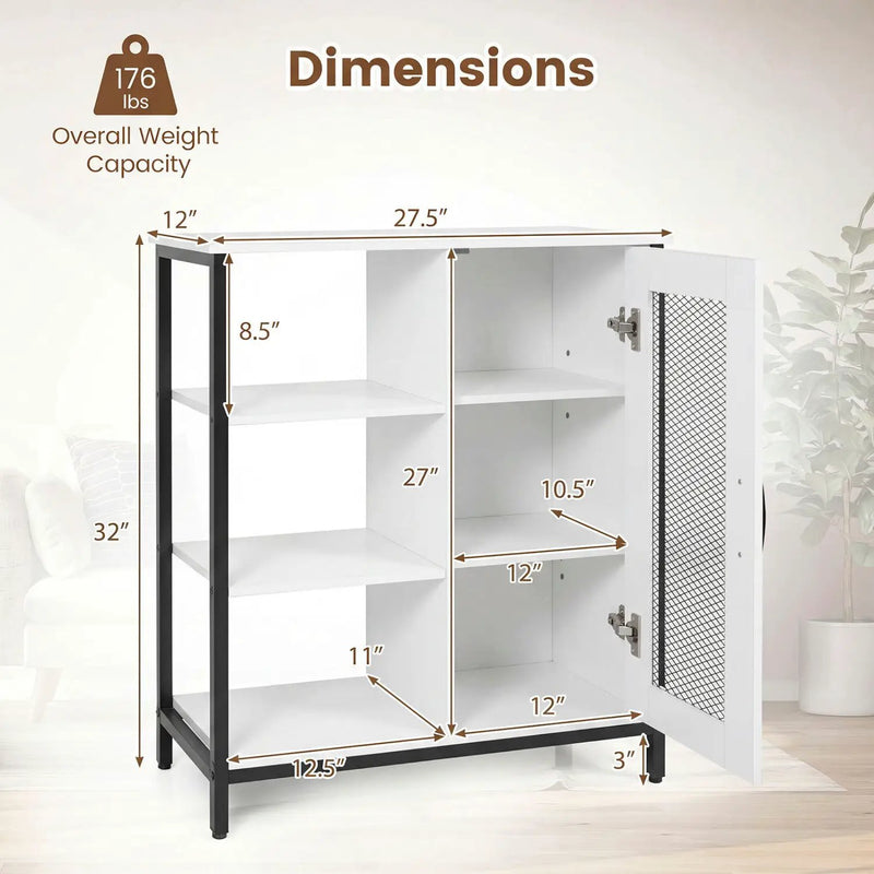 Industrial Side Cabinet with Metal Mesh Door & 3 Shelves by DirectDeals