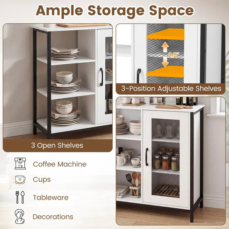 Industrial Side Cabinet with Metal Mesh Door & 3 Shelves by DirectDeals