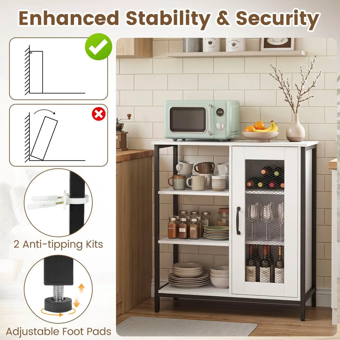 Industrial Side Cabinet with Metal Mesh Door & 3 Shelves by DirectDeals