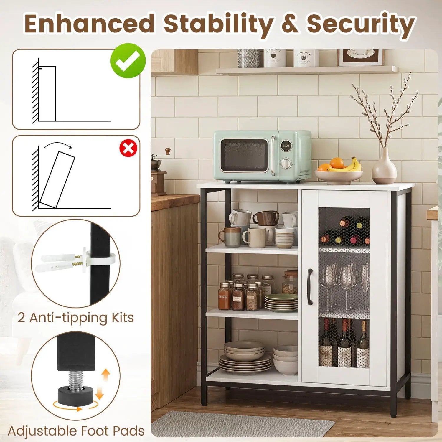 Industrial Side Cabinet with Metal Mesh Door & 3 Shelves by DirectDeals