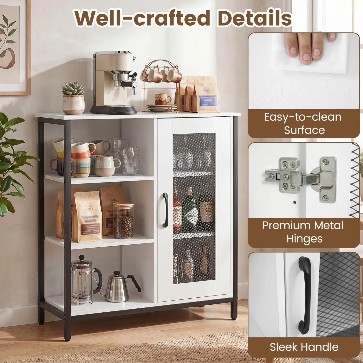 Industrial Side Cabinet with Metal Mesh Door & 3 Shelves by DirectDeals