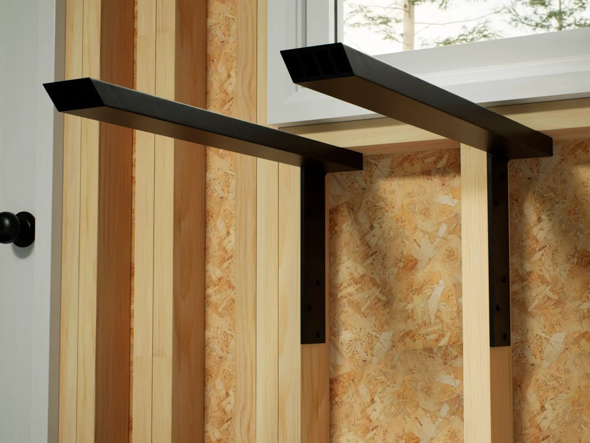 Industrial 1 inch Side Wall Free Hanging Shelf Bracket, installed in a room