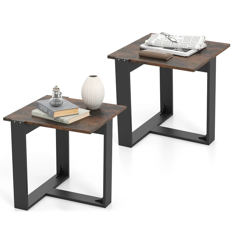 Industrial Sofa End Table with Metal Frame by DirectDeals