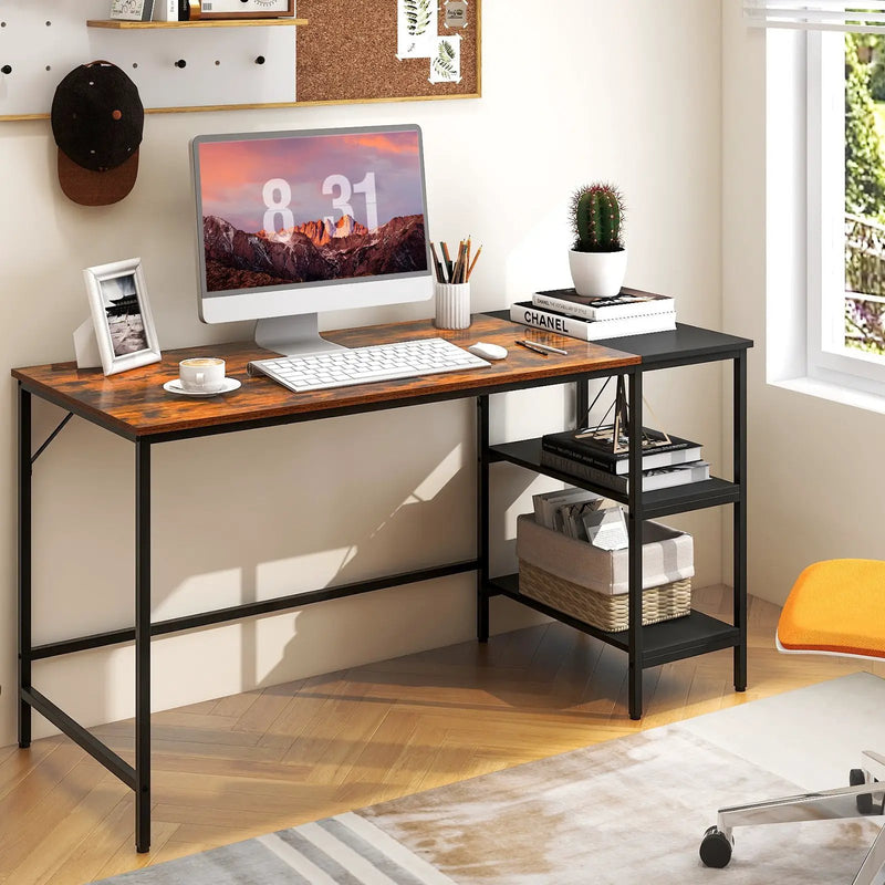 55 Inch Modern Industrial Style Study Writing Desk with 2 Storage Shelves by DirectDeals