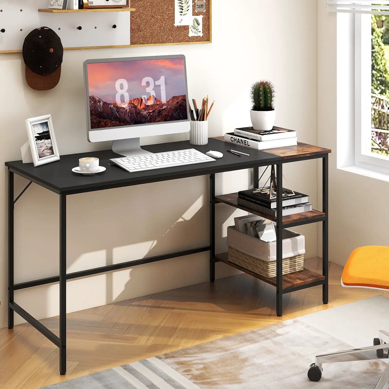 55 Inch Modern Industrial Style Study Writing Desk with 2 Storage Shelves by DirectDeals
