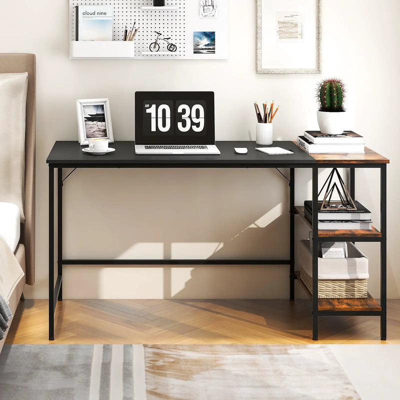 55 Inch Modern Industrial Style Study Writing Desk with 2 Storage Shelves by DirectDeals