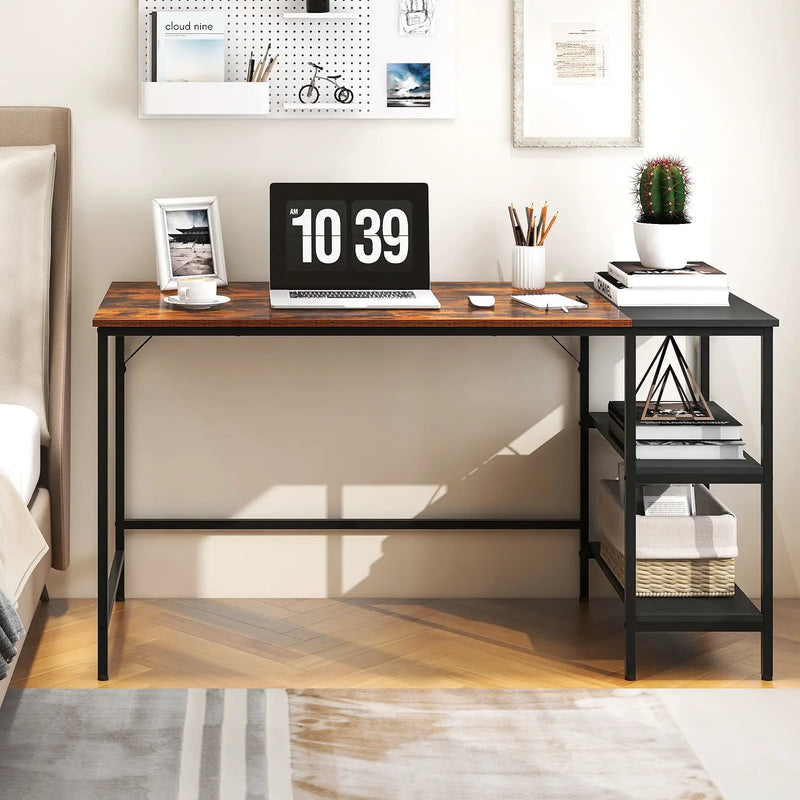 55 Inch Modern Industrial Style Study Writing Desk with 2 Storage Shelves by DirectDeals