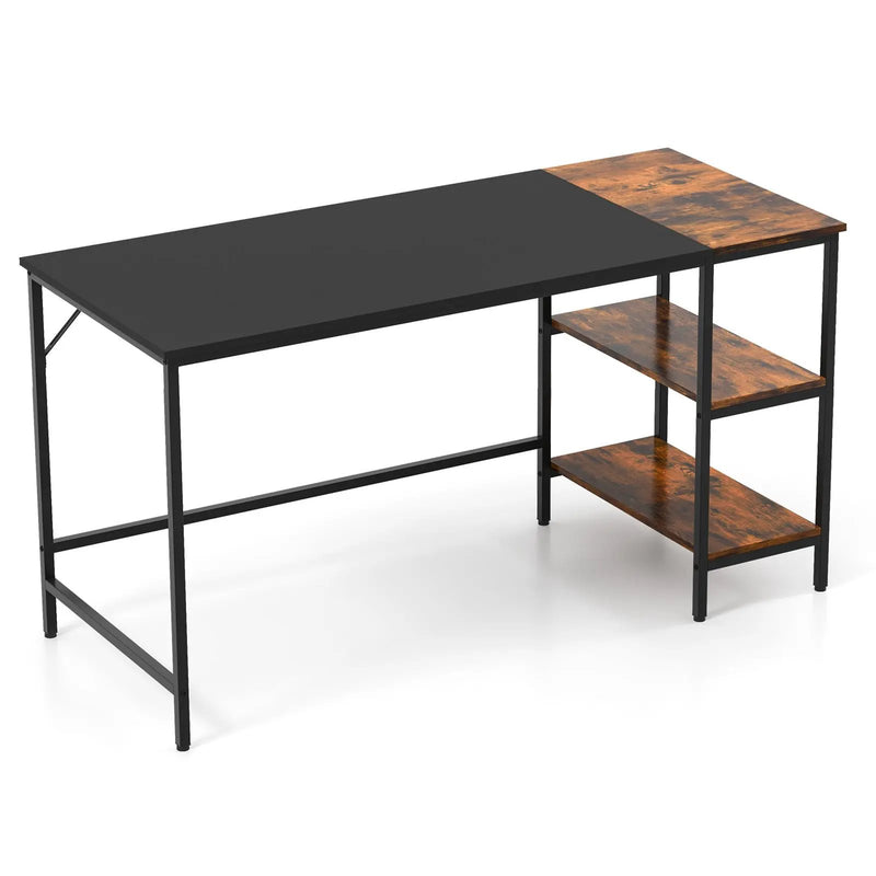 55 Inch Modern Industrial Style Study Writing Desk with 2 Storage Shelves by DirectDeals