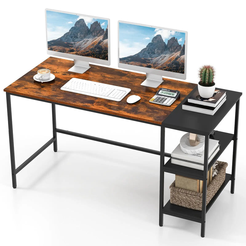 55 Inch Modern Industrial Style Study Writing Desk with 2 Storage Shelves by DirectDeals