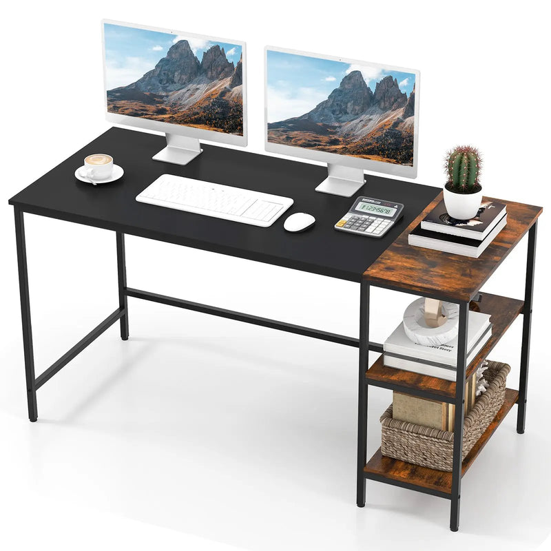 55 Inch Modern Industrial Style Study Writing Desk with 2 Storage Shelves by DirectDeals