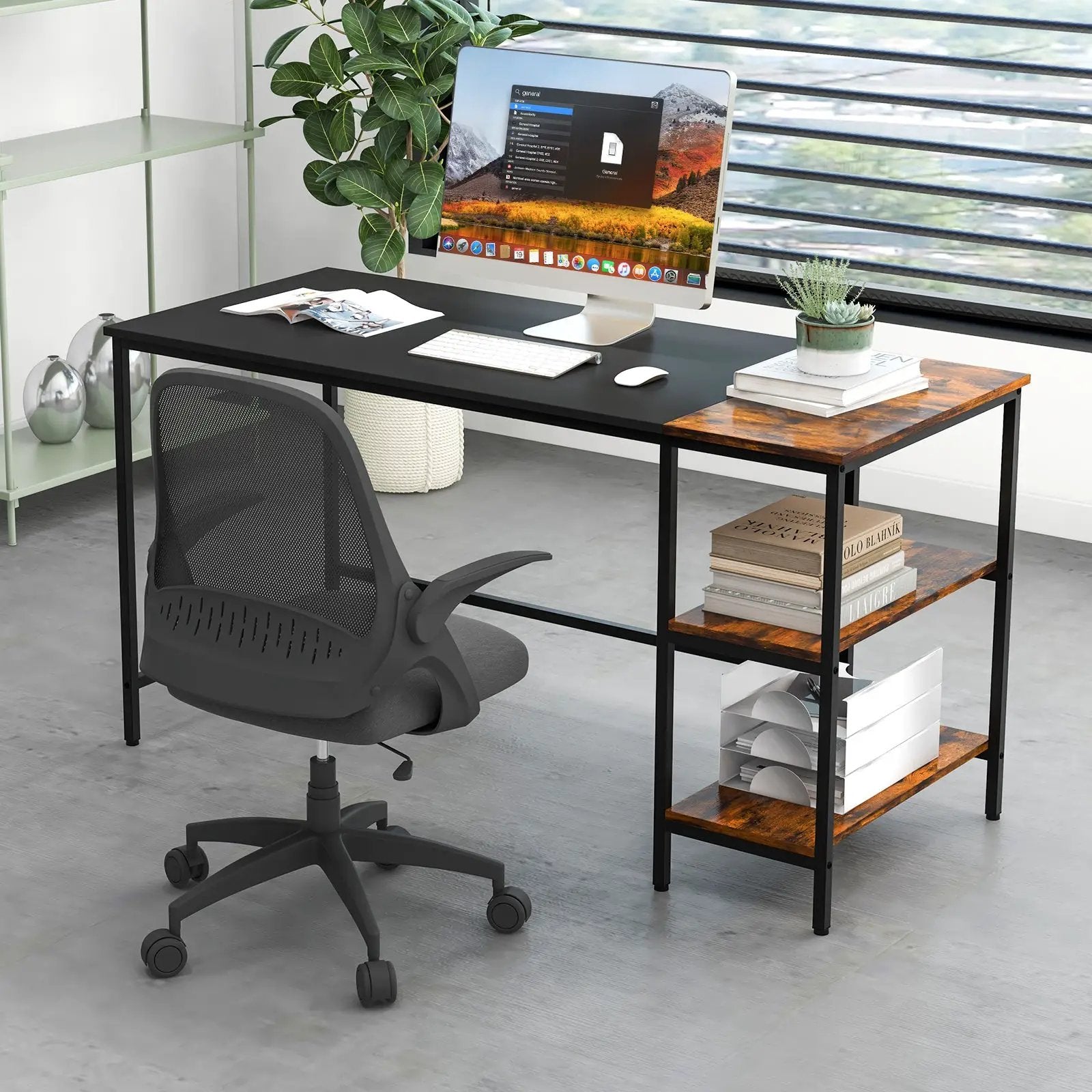 55 Inch Modern Industrial Style Study Writing Desk with 2 Storage Shelves by DirectDeals