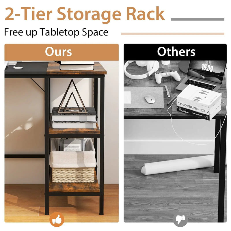 55 Inch Modern Industrial Style Study Writing Desk with 2 Storage Shelves by DirectDeals