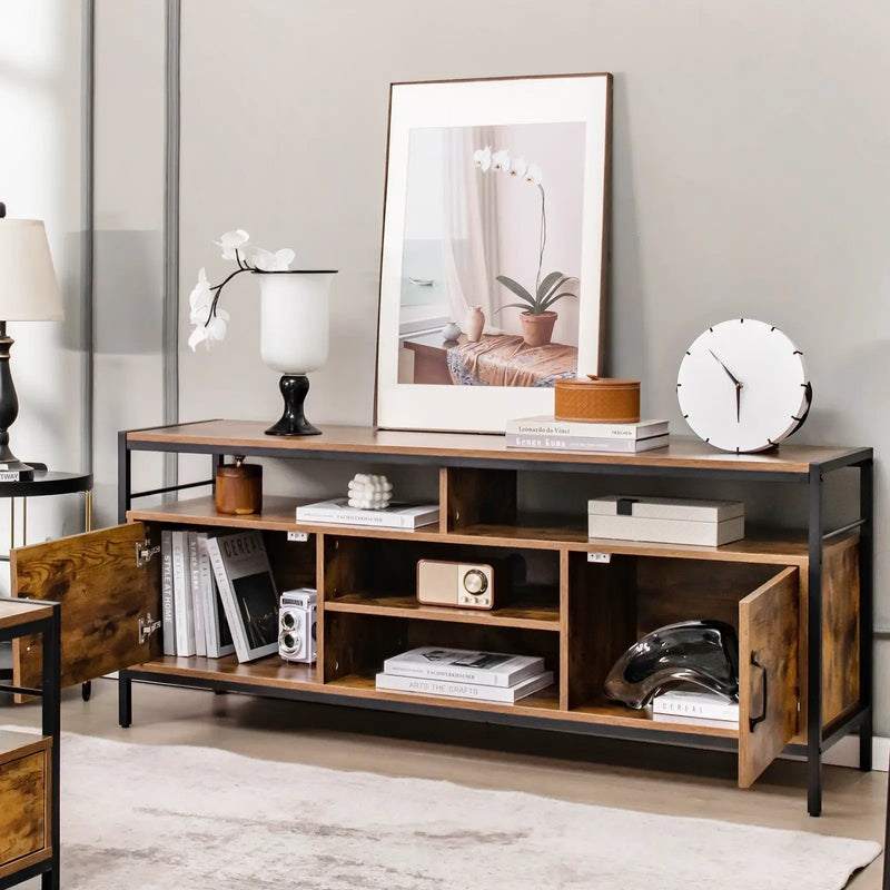 58 Inch Industrial TV Stand with Cabinets and Adjustable Shelf for TVs up to 65 Inch-Rustic Brwon by DirectDeals