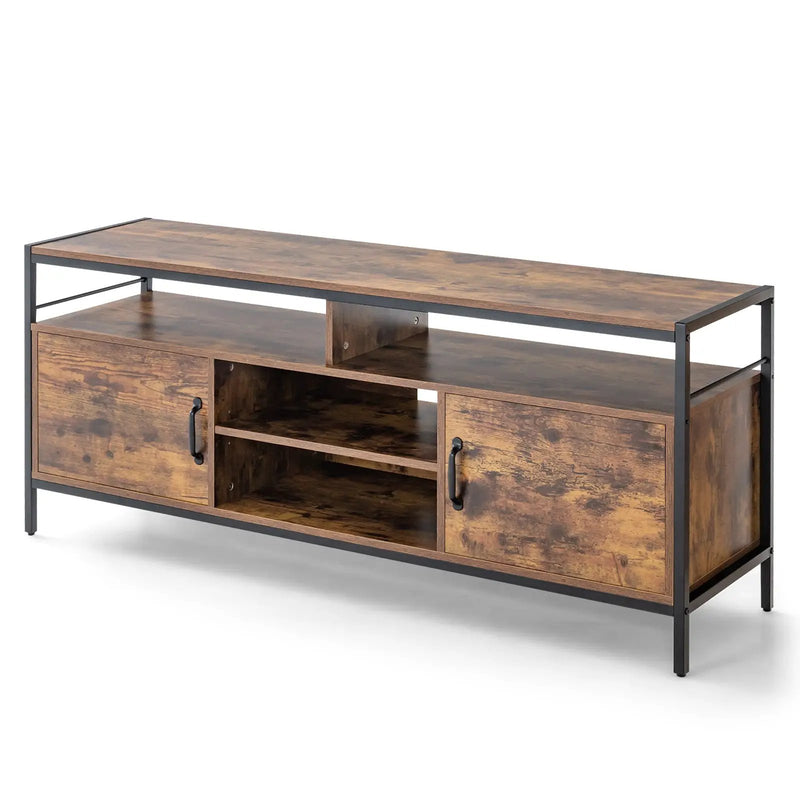 58 Inch Industrial TV Stand with Cabinets and Adjustable Shelf for TVs up to 65 Inch-Rustic Brwon by DirectDeals