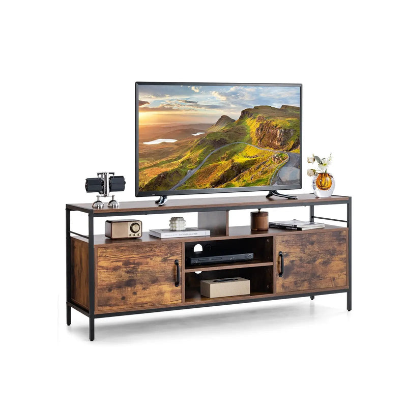 58 Inch Industrial TV Stand with Cabinets and Adjustable Shelf for TVs up to 65 Inch-Rustic Brwon by DirectDeals