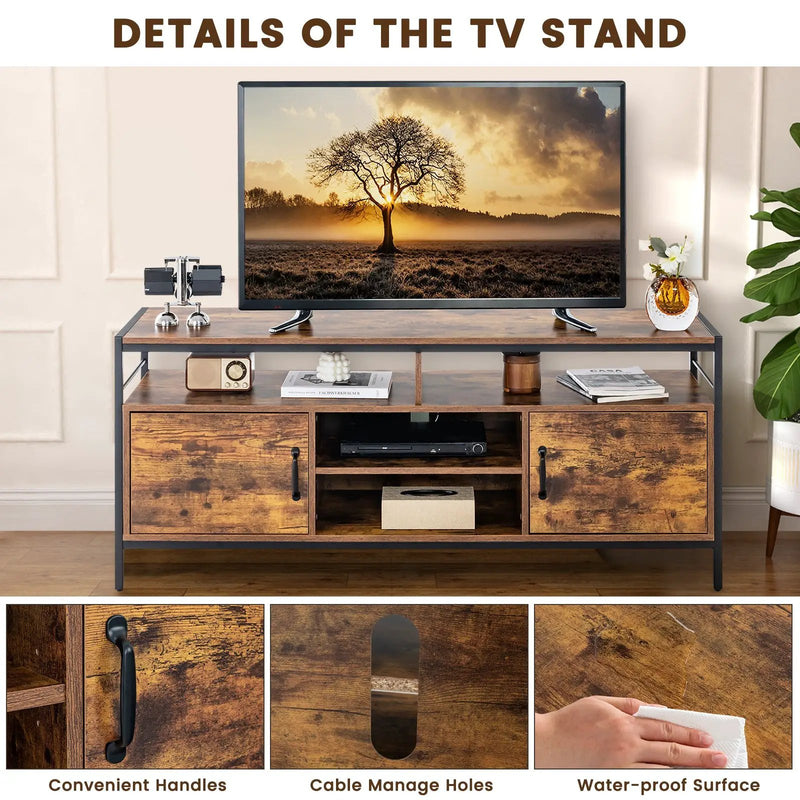 58 Inch Industrial TV Stand with Cabinets and Adjustable Shelf for TVs up to 65 Inch-Rustic Brwon by DirectDeals