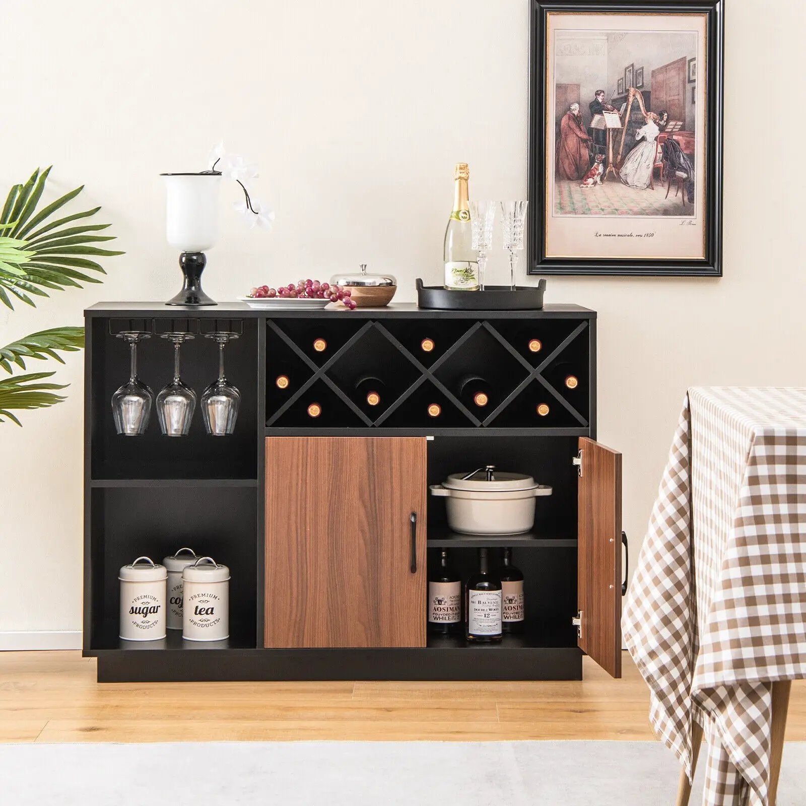 Industrial Sideboard Cabinet with Removable Wine Rack and Glass Holder by DirectDeals