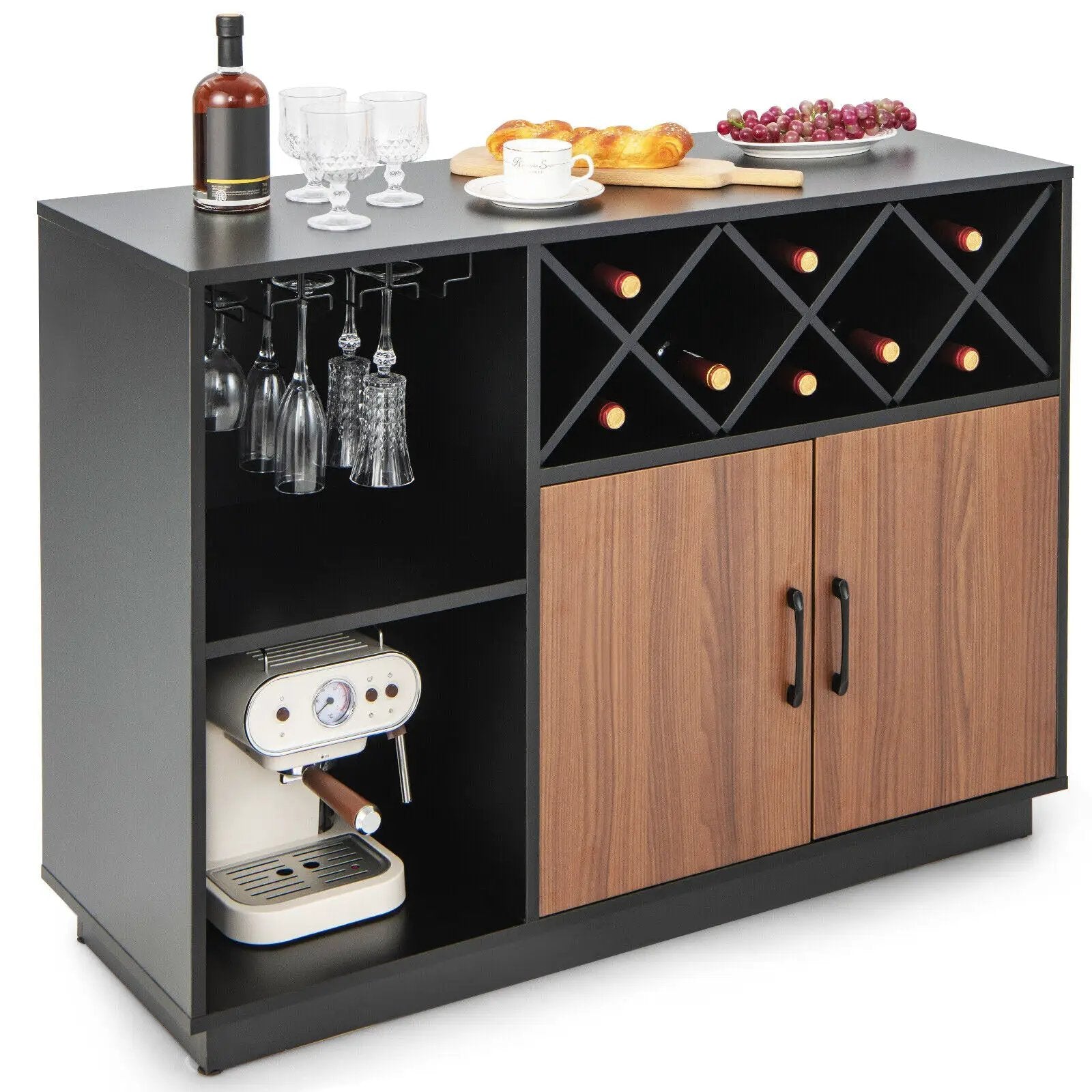 Industrial Sideboard Cabinet with Removable Wine Rack and Glass Holder by DirectDeals