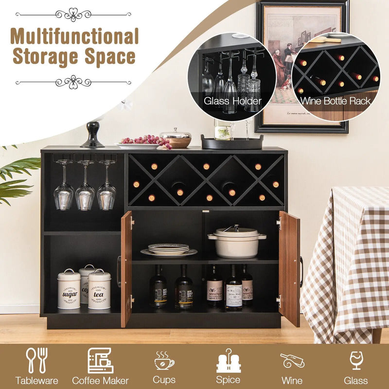Industrial Sideboard Cabinet with Removable Wine Rack and Glass Holder by DirectDeals
