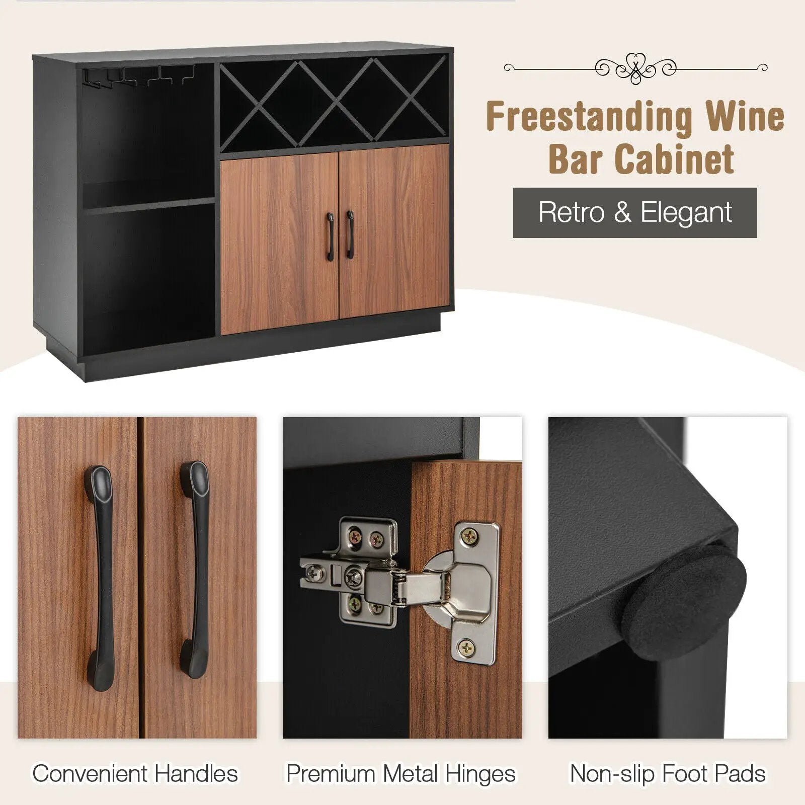 Industrial Sideboard Cabinet with Removable Wine Rack and Glass Holder by DirectDeals